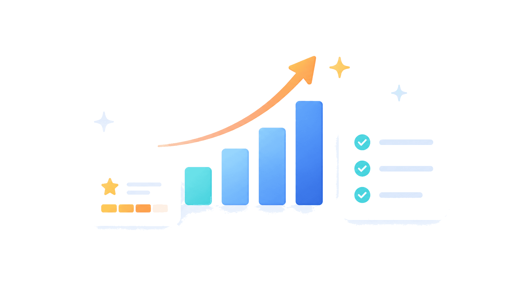 改善ステップを表す右肩上がりグラフのイラスト